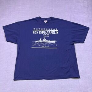 USS Indianapolis CA 35 Fighter Ship Mens Hanes T‎ Shirt Adult XXL Navy Blue